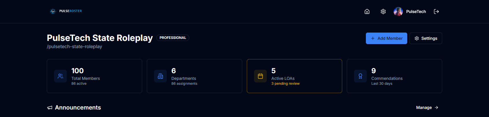 PulseRoster community overview