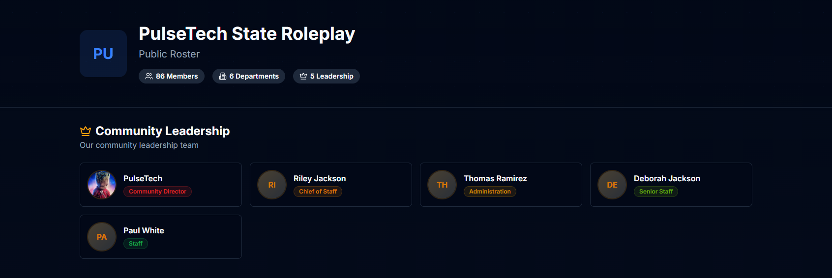 PulseRoster public roster page